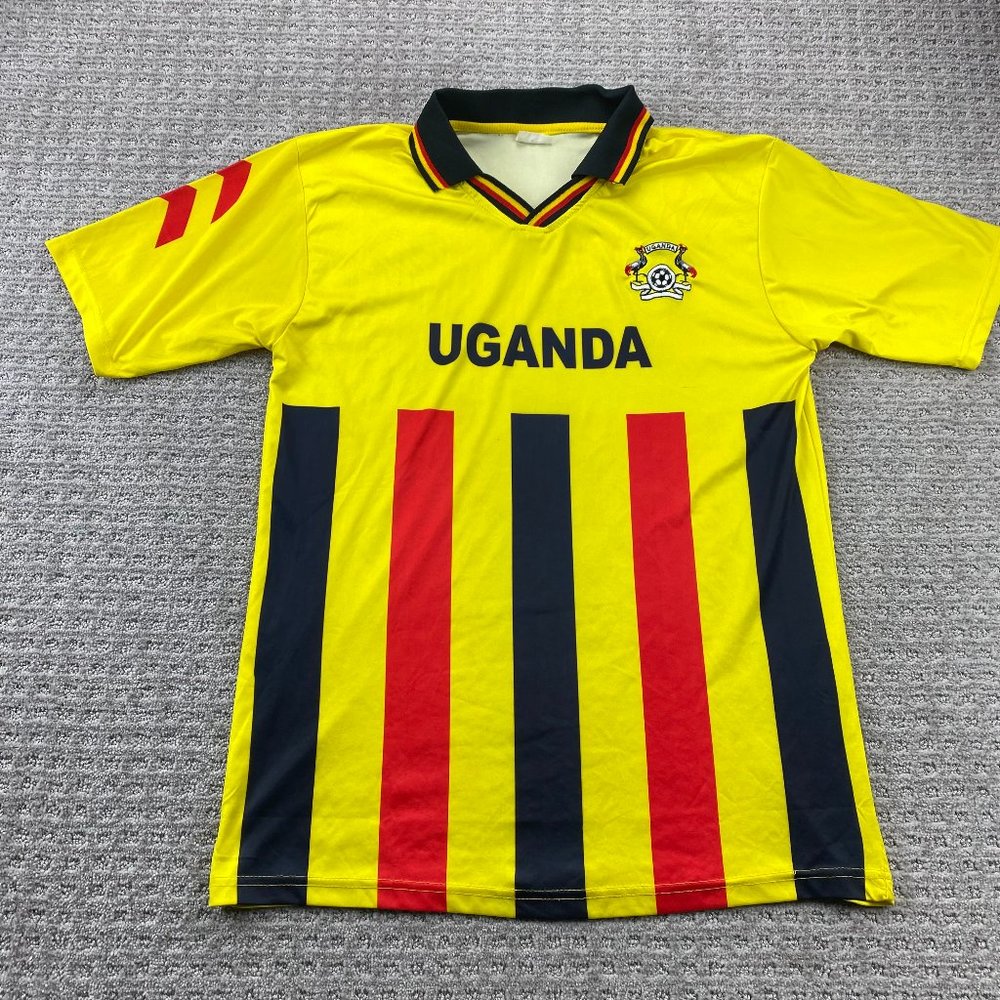 Uganda National Jersey Men Extra Large XL Yellow Black Red Striped Polo Sports